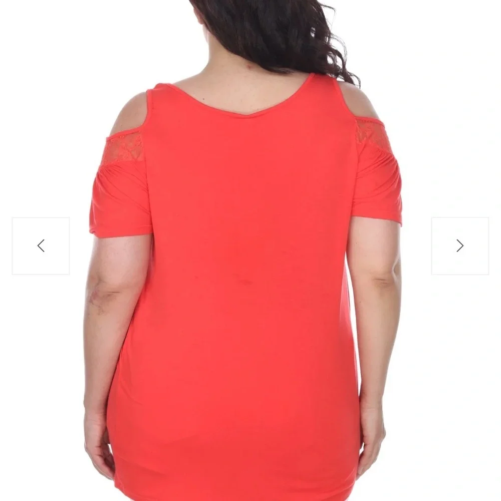White Mark Orange Red Cut Out Short Sleeve‎ Blouse 1XL